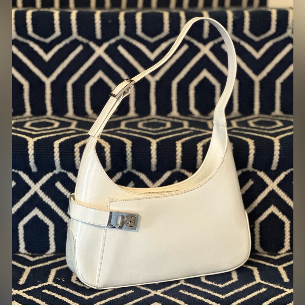 SALVATORE FERRAGAMO White Calfskin Hobo Shoulder Bag - Medium VINTAGE